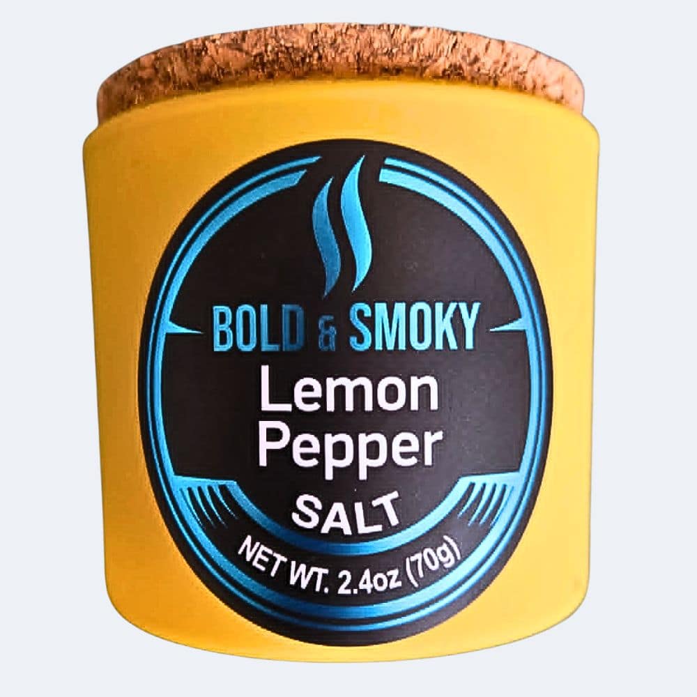 Bold & Smoky Lemon Pepper havssalt i gul burk med korklock, 70 g