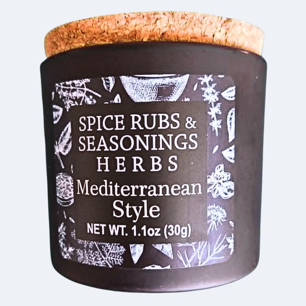 Spice Rub Mediterranean Style, medelhavskryddor i mörk burk med korklock, 30 g