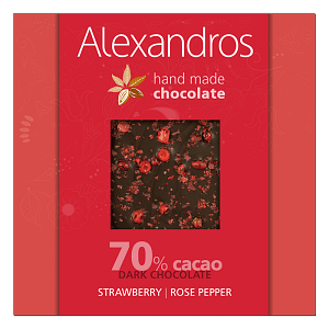 Mörk choklad 70% med jordgubb och rosépeppar