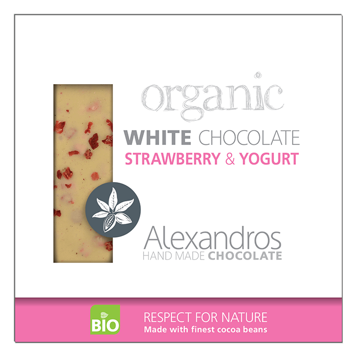 Ekologisk Vit Choklad med Jordgubb och Yoghurt